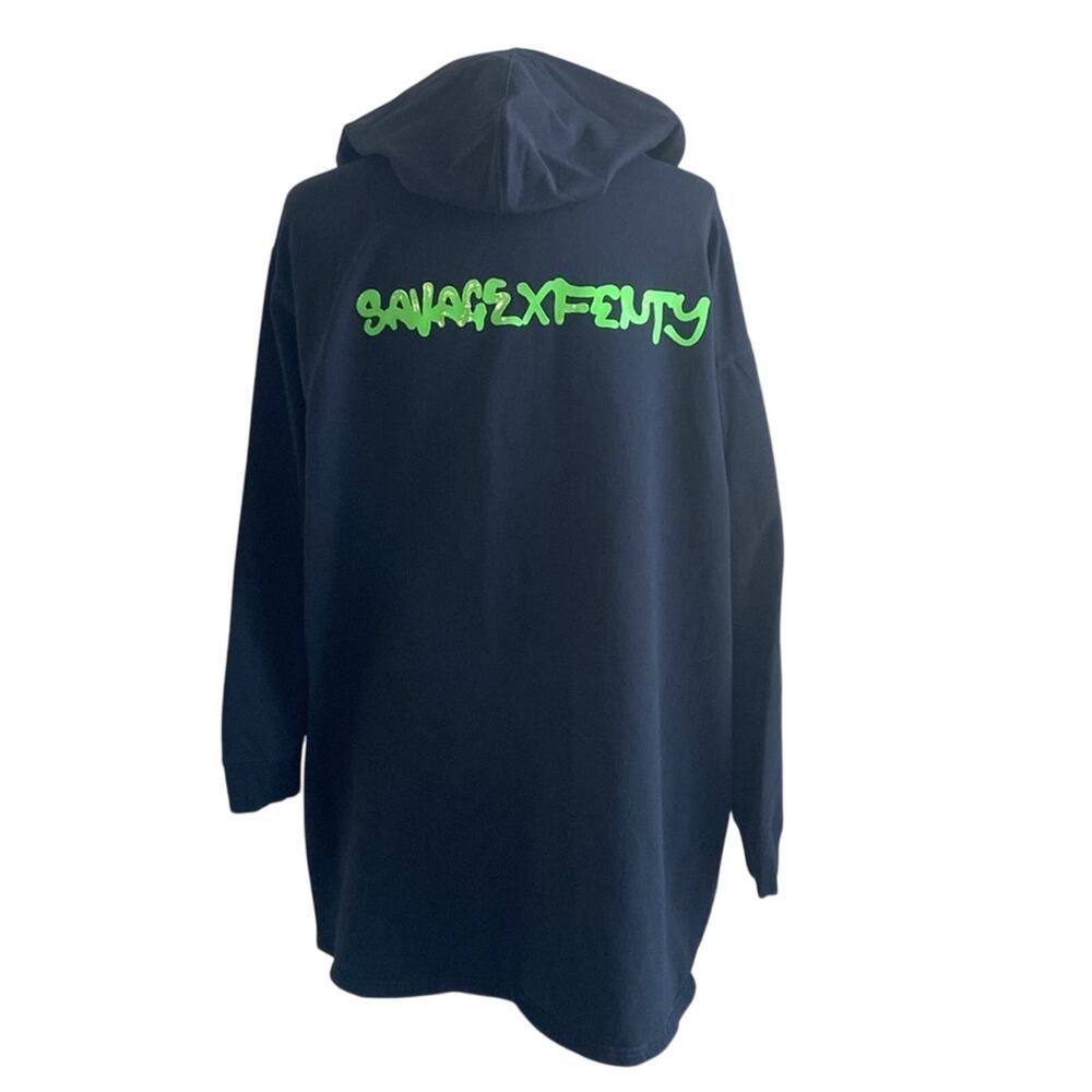 SAVAGE FENTY Hooded Robe Womens Sz Medium Black Sweat Robe Open Front Loungewear - Picture 6 of 8